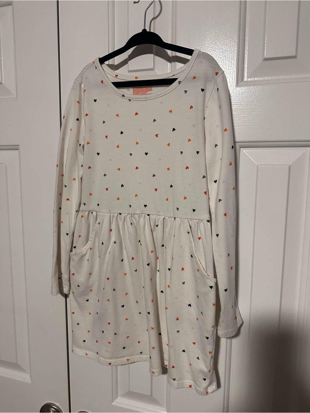 Cat & Jack Cream Long-Sleeve Heart Print Dress with Pockets